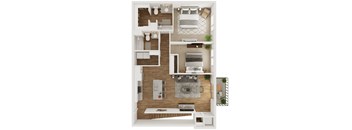 1,013 SF Two Bedroom Floor Plan at The Boulevard Apartments in Joplin, MO
