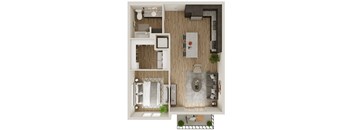 655 SF One Bedroom Floor Plan at The Boulevard Apartments in Joplin, MO