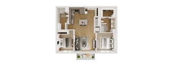 970 SF Two Bedroom Floor Plan at The Boulevard Apartments in Joplin, MO