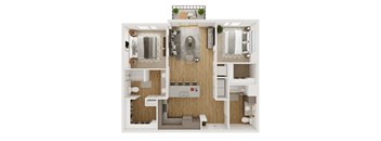 1,020 SF Two Bedroom Floor Plan at The Boulevard Apartments in Joplin, MO