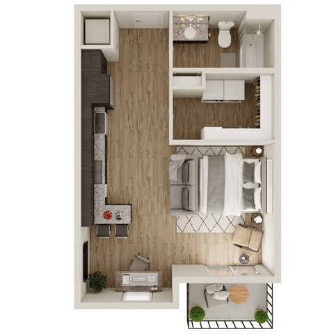 569 SF Studio Floor Plan at The Boulevard Apartments in Joplin, MO