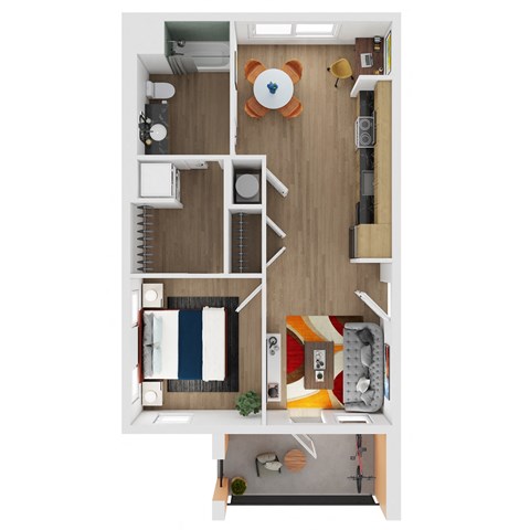 608 SFOne Bed One Bath Pedal Assistant Floor Plan at Coler Crossing in Bentonville, AR