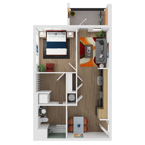596 SF One Bed One Bath Slingshot Floor Plan at Coler Crossing in Bentonville, AR
