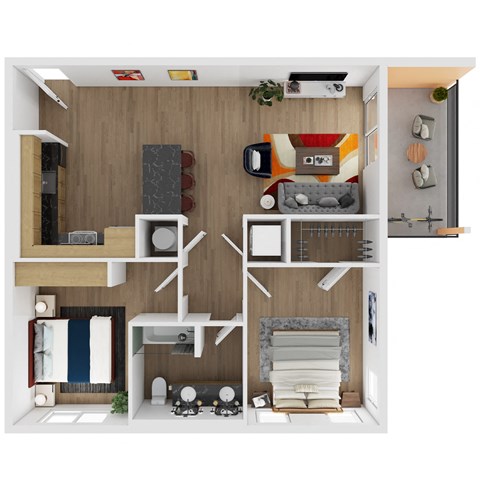 883 SF Two Bed One Bath Thunder Dome Floor Plan at Coler Crossing in Bentonville, AR