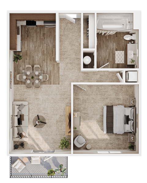 750 SF One Bedroom Floor Plan at Country Club Apartments in Sioux City, IA