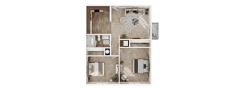 850 SF Two Bedroom Floor Plan at Country Club Apartments in Sioux City, IA