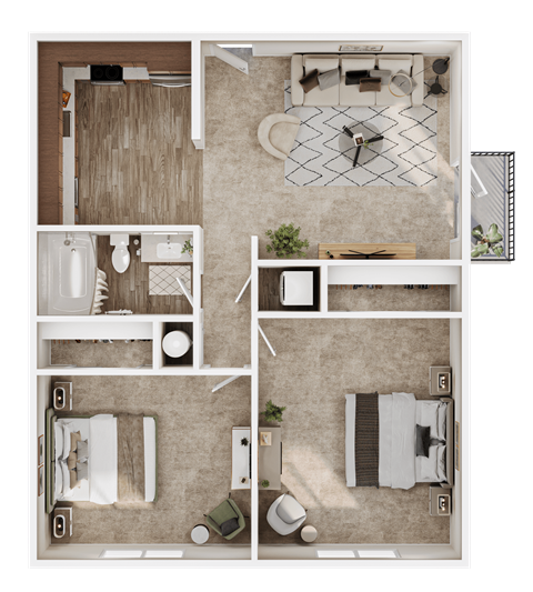 850 SF Two Bedroom Floor Plan at Country Club Apartments in Sioux City, IA