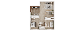 950 SF Three-Bedroom Floor Plan at Country Club Apartments in Sioux City, IA