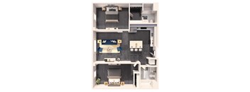 Two bedroom core housing floor plan at Crystal Flats in Bentonville, AR