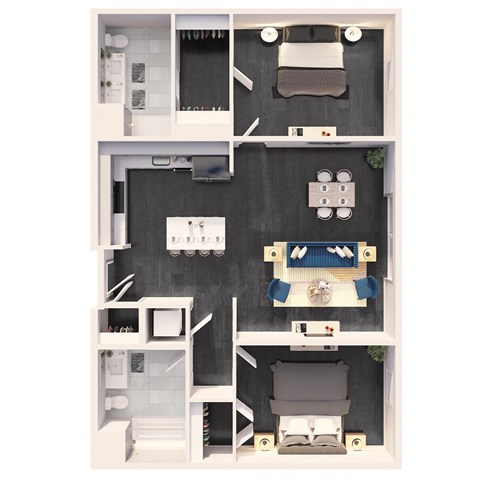 Two Bedroom Emerald Floor Plan at Crystal Flats in Bentonville, AR