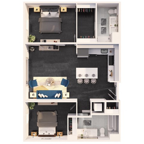 Two Bedroom Gold Core Housing Floor Plan at Crystal Flats in Bentonville, AR