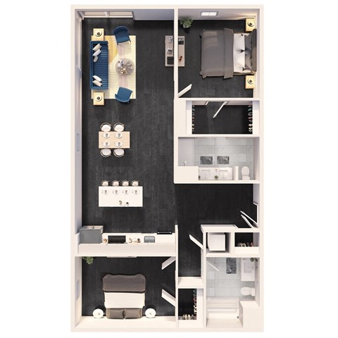 Two Bedroom Sapphire Core Housing Floor Plan at Crystal Flats in Bentonville, AR