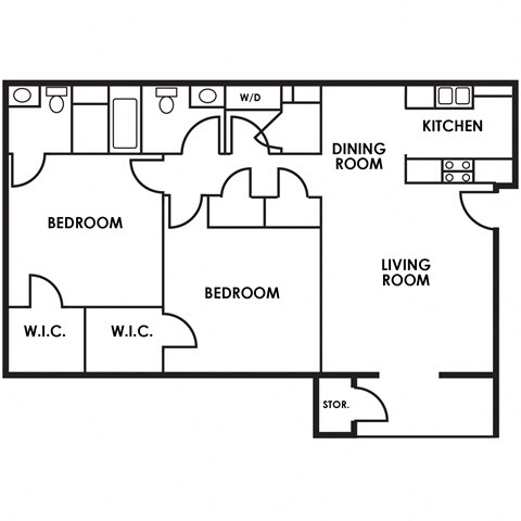 1039 SF Two Bedroom Floor Plan at Deer Park in Council Bluffs, IA