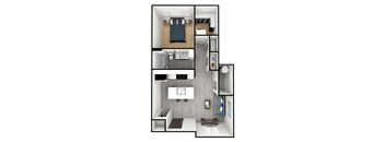 a floor plan of a studio apartment with a bedroom and a living room