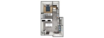 a floor plan of a studio apartment with a bedroom and a living room