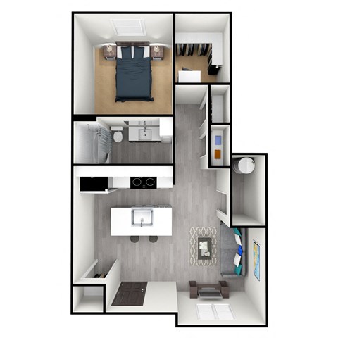 a floor plan of a studio apartment with a bedroom and a living room