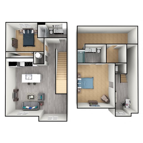 a stylized floor plan of a two bedroom apartment