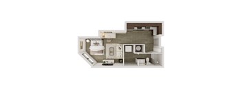 Studio One Bath 507 SF Floor Plan at Echo Park in Omaha, NE
