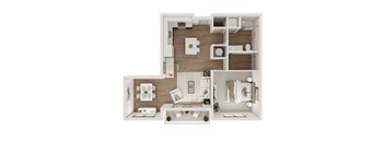 One Bed One Bath 799 SF Floor Plan at Echo Park in Omaha, NE