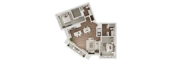 Two Bed Two Bath 1,388 SF Floor Plan at Echo Park in Omaha, NE