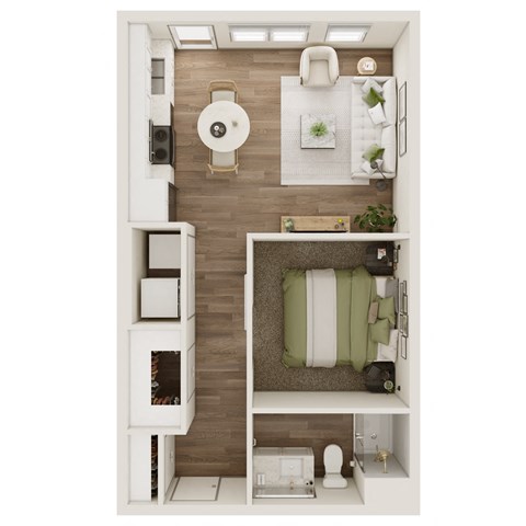 587 SF Studio Floor Plan at Fireside at Waukee in Waukee, IA