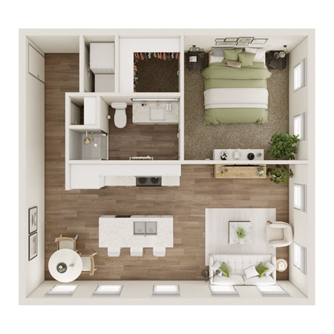 728 SF One Bedroom Floor Plan at Fireside at Waukee in Waukee, IA