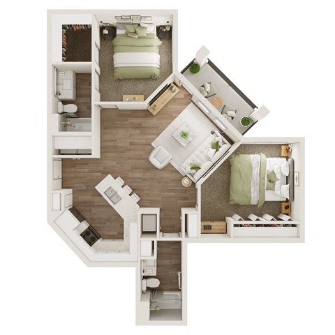 1,086 SF Two Bedroom Floor Plan at Fireside at Waukee in Waukee, IA