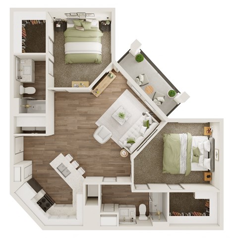 1,065 SF Two Bedroom Floor Plan at Fireside at Waukee in Waukee, IA