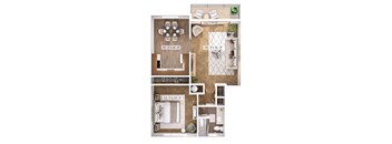786 SF One Bed One Bath Country Kitchen Floor Plan at The Apartments & Townhomes at Gold Coast in Papillion, NE