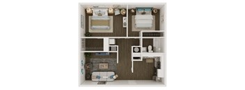 860 SF Two Bed One Bath Floor Plan at Greenway Flats in Fayetteville, AR