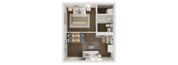 690 SF One Bed One Bath Floor Plan at Greenway Flats in Fayetteville, AR