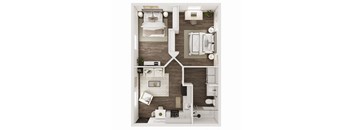 663 SF Two Bed One Bath Floor Plan at The Grove on Berry in Springdale, AR