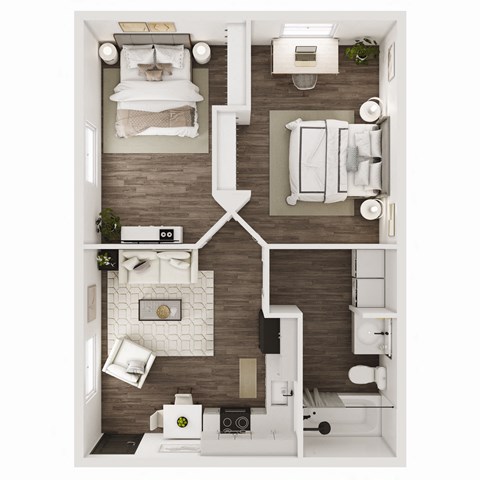 663 SF Two Bed One Bath Floor Plan at The Grove on Berry in Springdale, AR