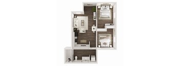 740 SF Two Bed One Bath Floor Plan at The Grove on Berry in Springdale, AR
