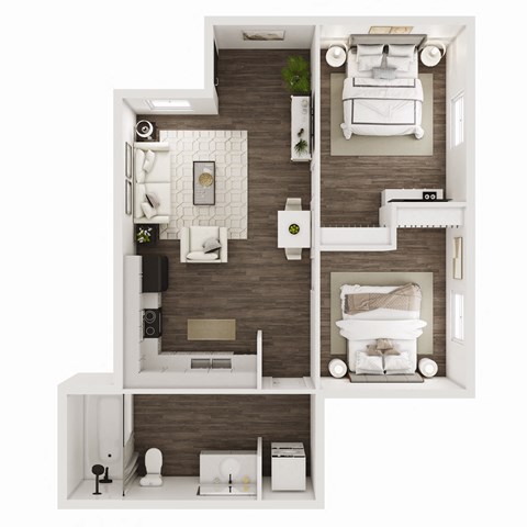 740 SF Two Bed One Bath Floor Plan at The Grove on Berry in Springdale, AR