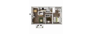 888 SF two bedroom floor plan  at the newly renovated Highpoint apartments at Omaha, NE