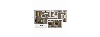 1,333 SF thee bedroom floor plan at the newly renovated Highpoint apartments at Omaha, NE