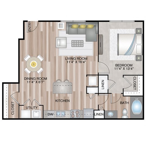 888 SF One Bedroom Crownpoint floor plan at The Lodge at Heritage Lakes in Lincoln, NE
