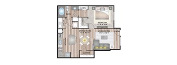 733 SF One Bedroom Meadowlane Overlook floor plan at The Lodge at Heritage Lakes in Lincoln, NE