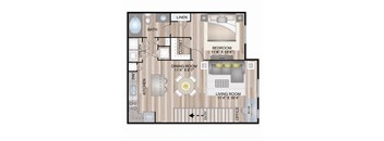 798 SF One bedroom Medowlane courtyard floor plan at The Lodge at Heritage Lakes in Lincoln, NE