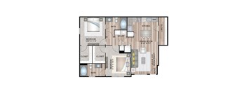 972 SF Two bedroom Saltillo Overlook floor plan at The Lodge at Heritage Lakes in Lincoln, NE