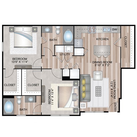 972 SF Two bedroom Saltillo Overlook floor plan at The Lodge at Heritage Lakes in Lincoln, NE