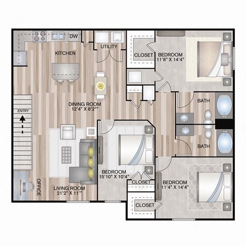 1326 SF Three Bedroom Tri-Court Courtyard  floor plan at The Lodge at Heritage Lakes in Lincoln, NE