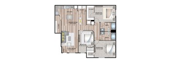 1281 SF three bedroom Tri-Court Overlook floor plan at The Lodge at Heritage Lakes in Lincoln, NE