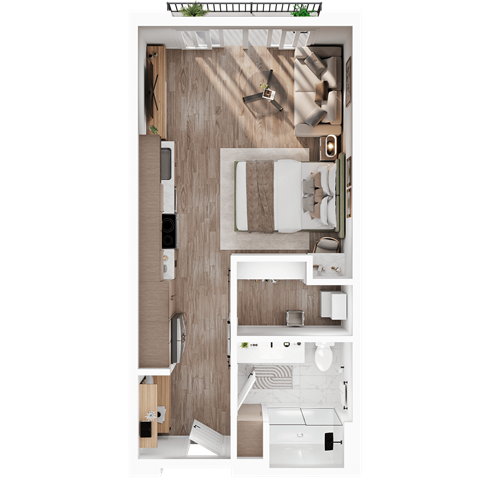 443 SF Micro Studio Floor Plan at Lumen Lofts in Bentonville, AR
