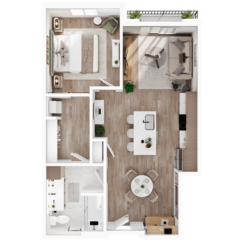 685 SF One Bed One Bath Firefly Floor Plan at Lumen Lofts in Bentonville, AR