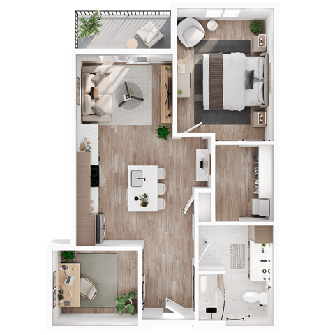 748 SF One Bed One Bath with Den Trailblazer Floor Plan at Lumen Lofts in Bentonville, AR