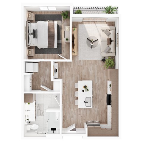 629 SF One Bed Wayde Floor Plan at Lumen Lofts in Bentonville, AR