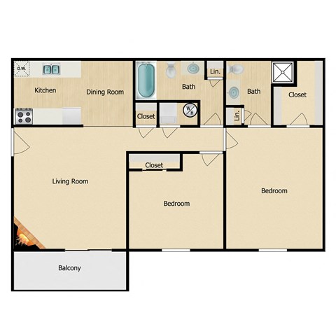 Juniper Floor Plan at Oakwood Trail Apartments in Omaha, NE
