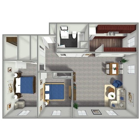1075 SF Two Bed Floor Plan at Orpheum Tower in Omaha, NE